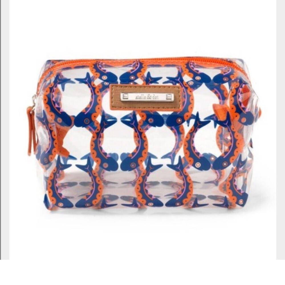 NEW Stella & Dot Kissing Fish Clear Vibrant Blue and Orange Cosmetic Bag